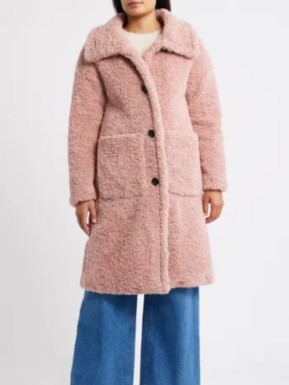 BCBGMaxAzria Teddy faux shearling faux coat button pink button long lined Small